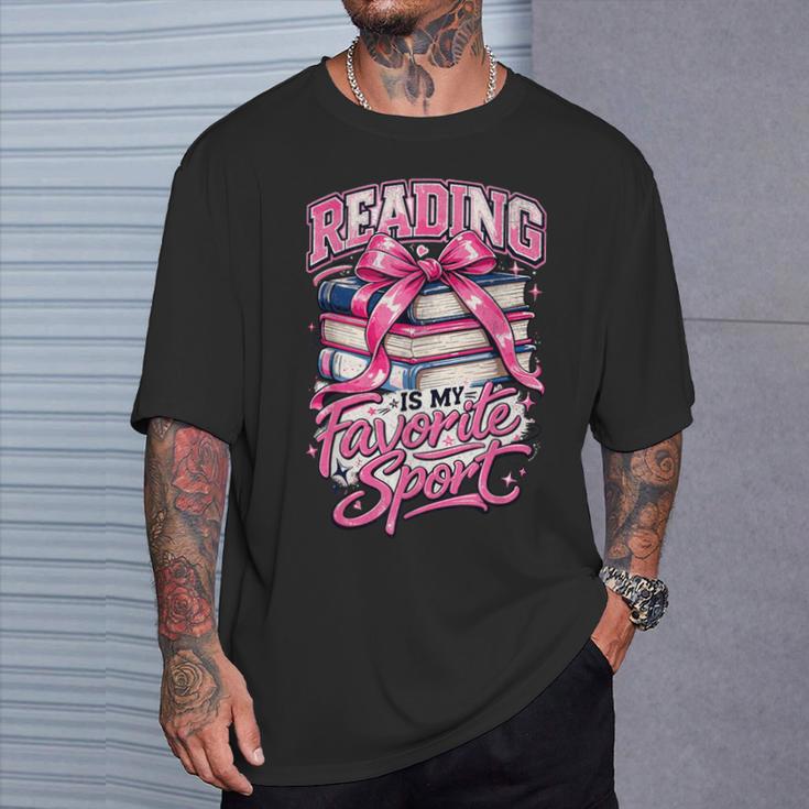 Reading Is My Favorite Sport Pink Bow Coquette Book Lover T-Shirt Gifts for Him