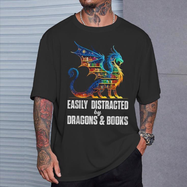Reading Lover Easily Distracted By Dragons And Books Dragon T-Shirt Gifts for Him