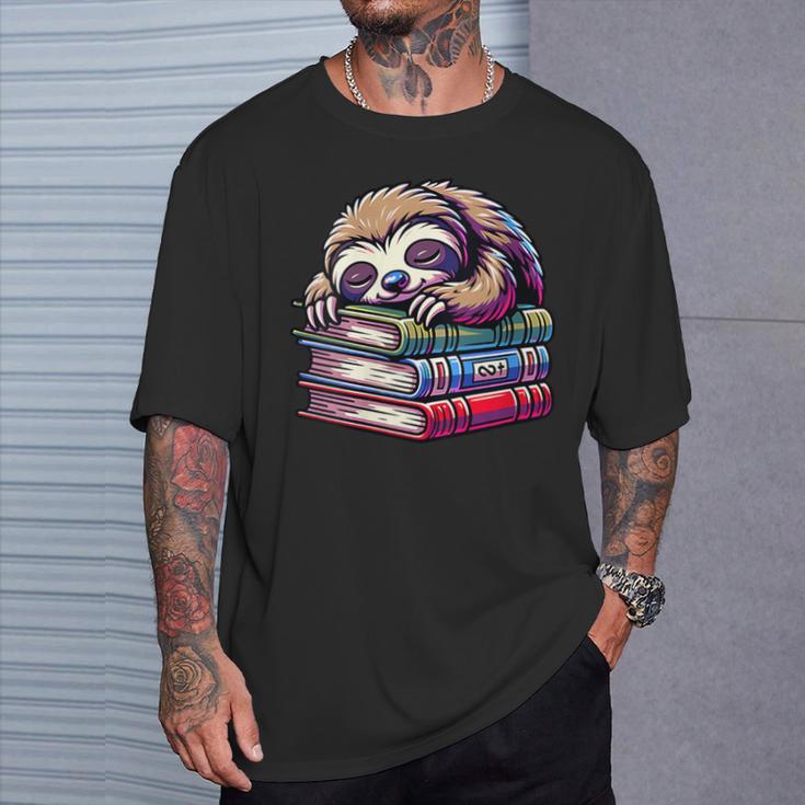 Reading Muffler Sloth On Stack Of Books T-Shirt Gifts for Him Reading Muffler Sloth On Stack Of Books T-Shirt Gifts for Him