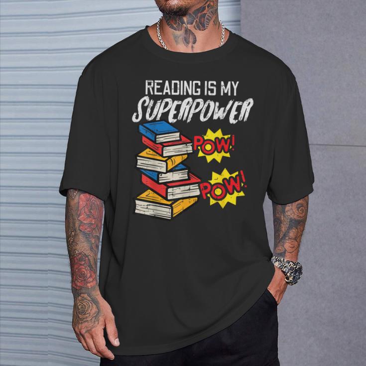 Reading Is My Superpower Book Lover Bookworm Librarian T-Shirt Gifts for Him