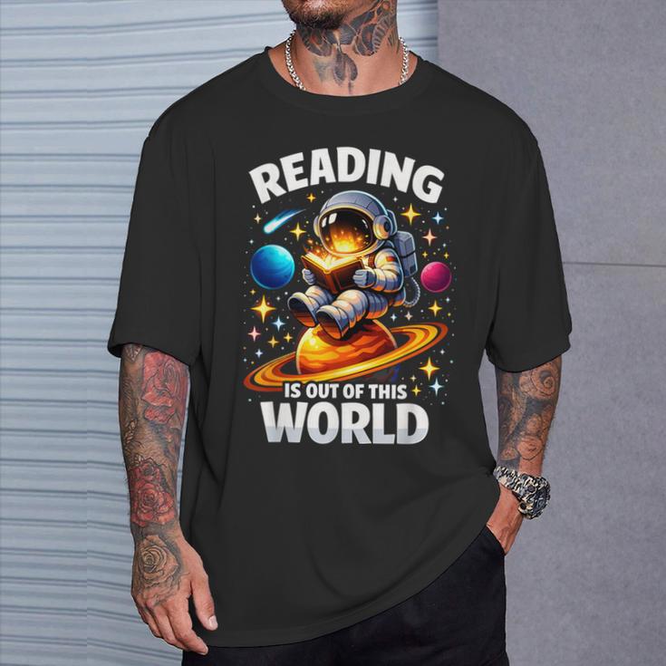 Reading Is Out Of This World Astronaut Book Lover Teacher T-Shirt Gifts for Him