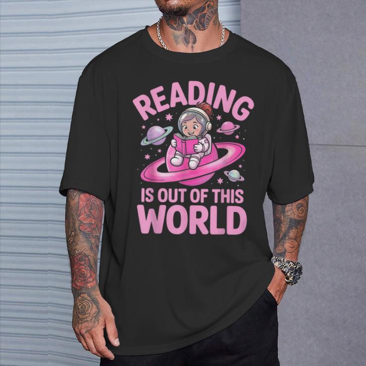 Reading Is Out Of This World Astronaut Reading Book Space T-Shirt Gifts for Him