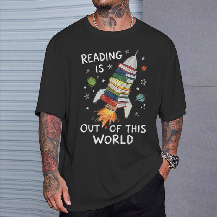 Reading Is Out Of This World Book Rocket Space Teacher T-Shirt Gifts for Him
