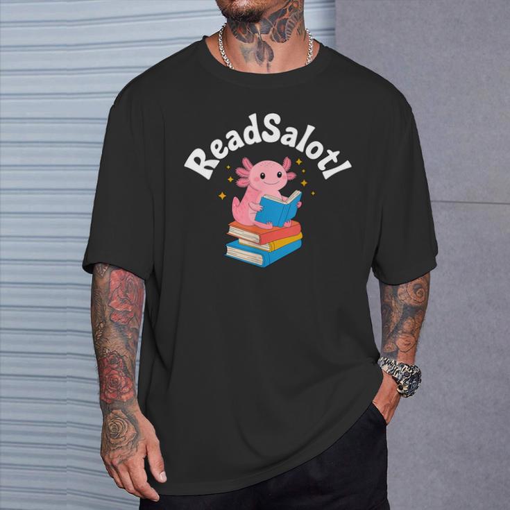 Readsalotl Axolotl Reading a Book Bookworm T-Shirt Gifts for Him