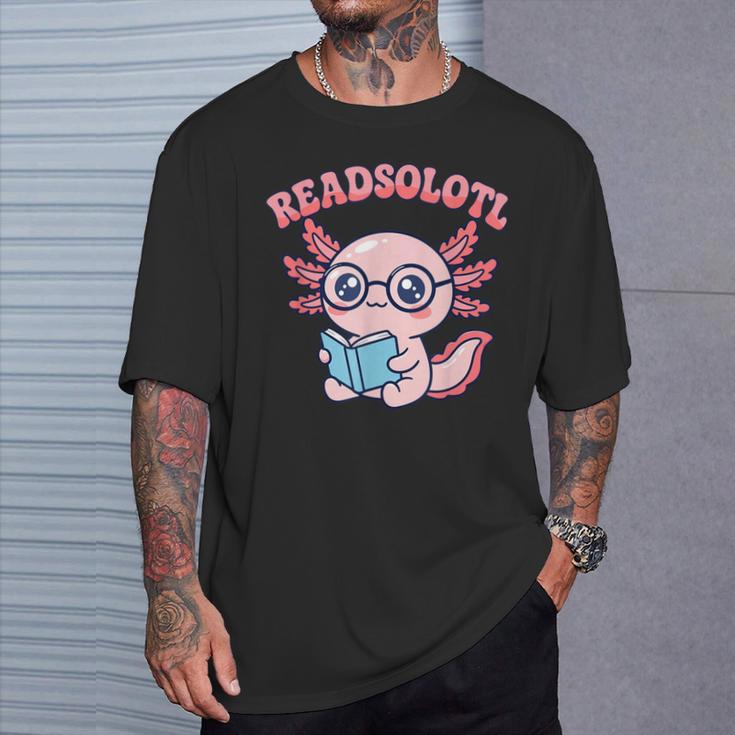 Readsolotl Axolotl Reading Book Bookworm Bookish Girls Kids T-Shirt Gifts for Him