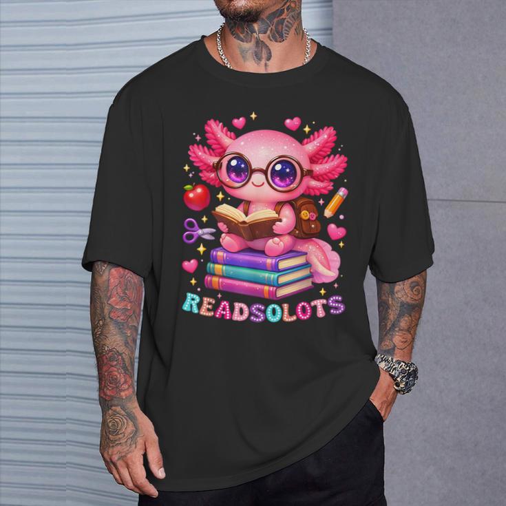 Readsolotl Axolotl Reading Book Lover Teacher Kids T-Shirt Gifts for Him