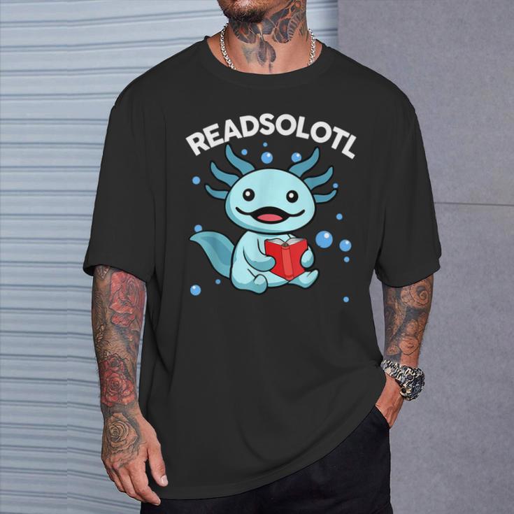 Readsolotl Cute Axolotl Read Book Ambystoma Mexicanum Kids T-Shirt Gifts for Him