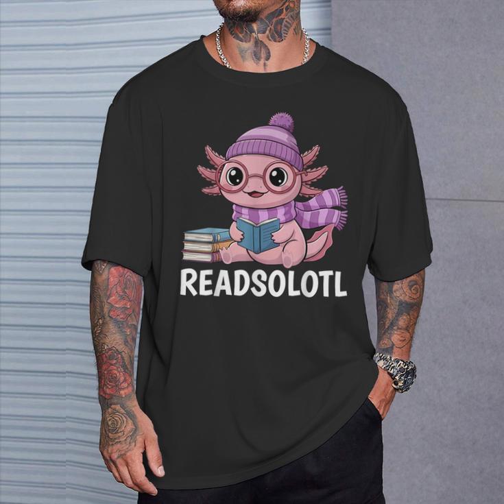 Readsolotl Cute Pink Kawaii Axolotl Reading Book Lover T-Shirt Gifts for Him