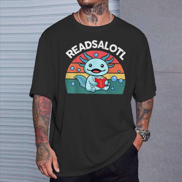 Readsolotl Read Book Axolotl Shirt Salamander Boys Girl Kids T-Shirt Gifts for Him