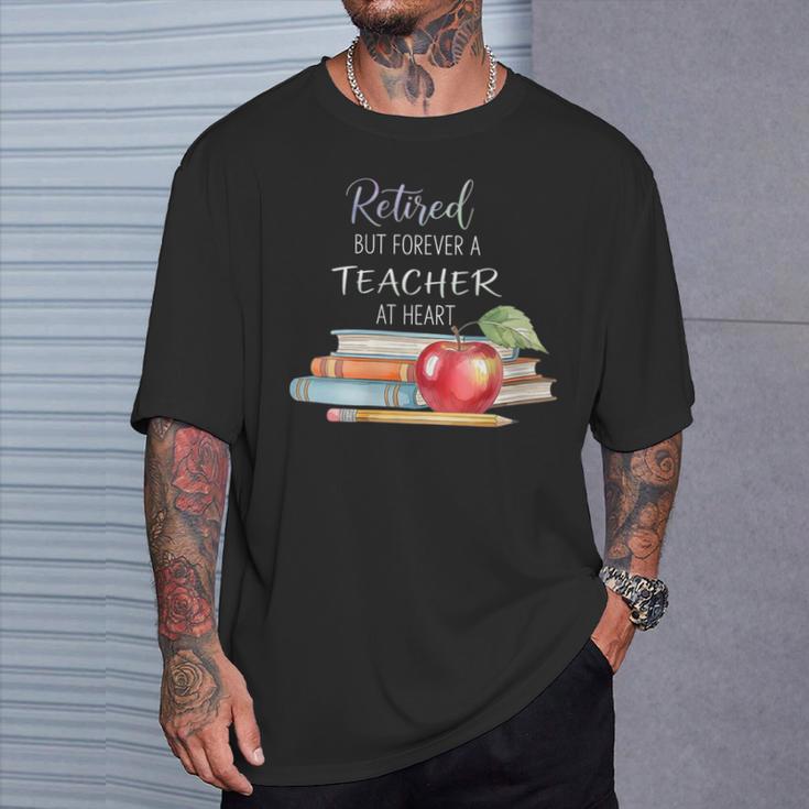 Retired But Forever A Teacher At Heart Vintage Books & Apple T-Shirt Gifts for Him