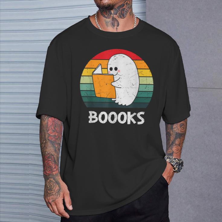 Retro Book Ghost Reading Halloween Teacher Men Women T-Shirt Gifts for Him Retro Book Ghost Reading Halloween Teacher Men Women T-Shirt Gifts for Him