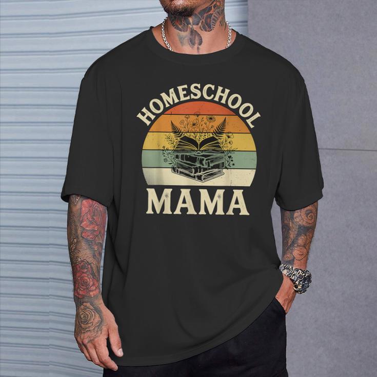 Retro Floral Homeschool Mama Wildflower Book Stack Aesthetic T-Shirt Gifts for Him