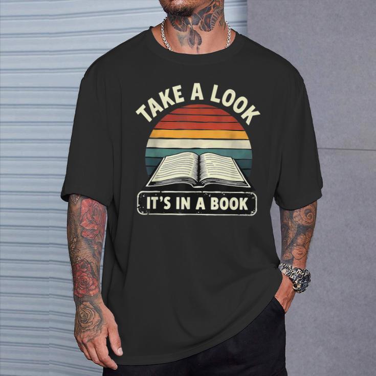 Retro Take A Look It's In A Book Reading T-Shirt Gifts for Him