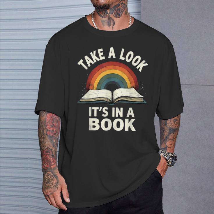 Retro Rainbow Take A Look It's In A Book Reading T-Shirt Gifts for Him