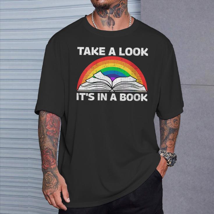 Retros Vintage Rainbow Take a Look It's In a Book Reading T-Shirt Gifts for Him