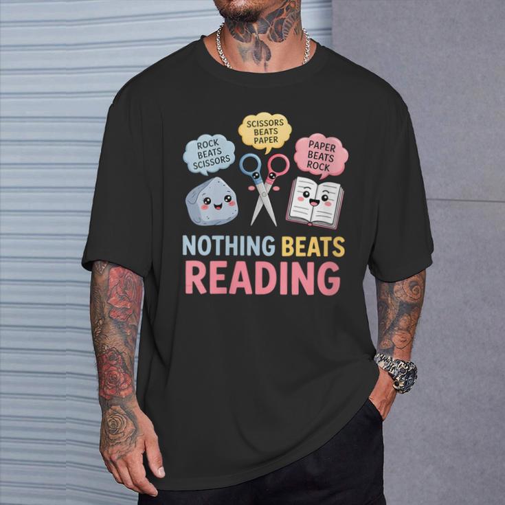 Rock Paper Scissors Nothing Beats Reading Book Lover T-Shirt Gifts for Him