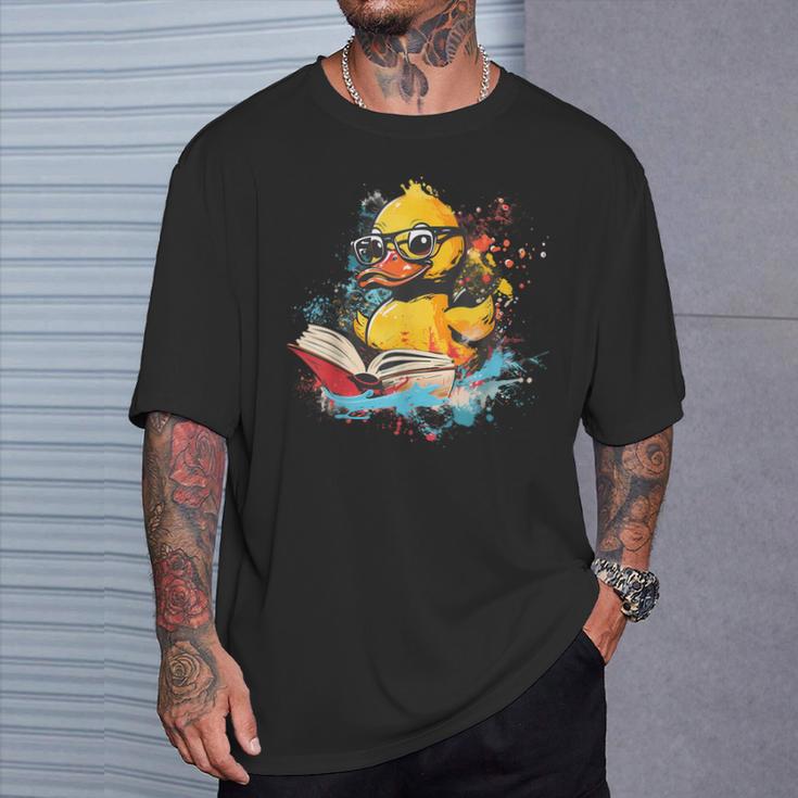 Rubber Duck Reading Book Rubber Duckie Rubber Duckling T-Shirt Gifts for Him