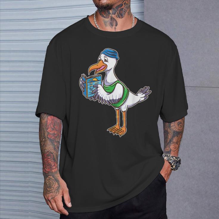 Seagull Reading Book Librarian T-Shirt Gifts for Him