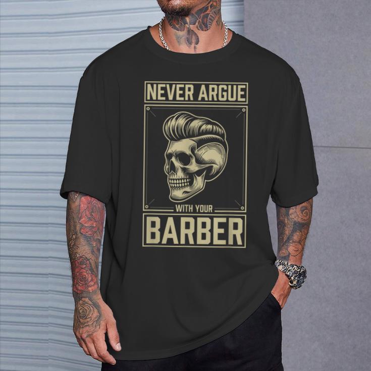 Skull Never Argue With Your Barber クラシック ヴィンテージ バーバー Tシャツ 彼への贈り物
