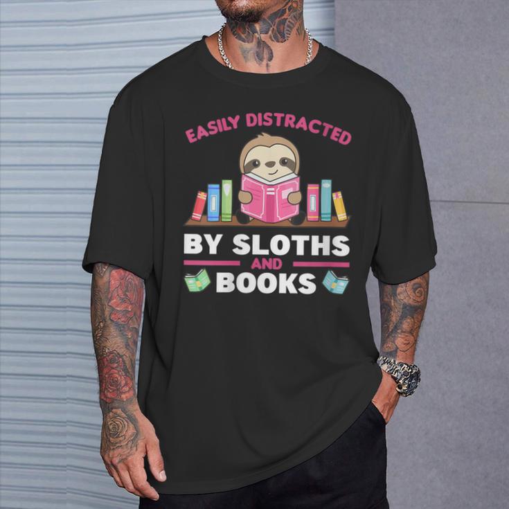 Sloths And Books Saying With Book And Sloth T-Shirt Gifts for Him