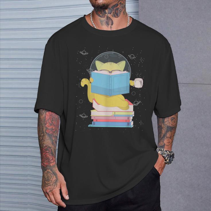Space Cat Reading Book And Tea Space Cat For Men Women Kids T-Shirt Gifts for Him
