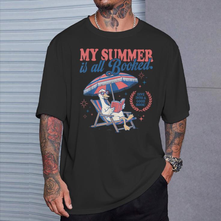 My Summer Is All Booked Silly-Goose Reading Book Bookish T-Shirt Gifts for Him