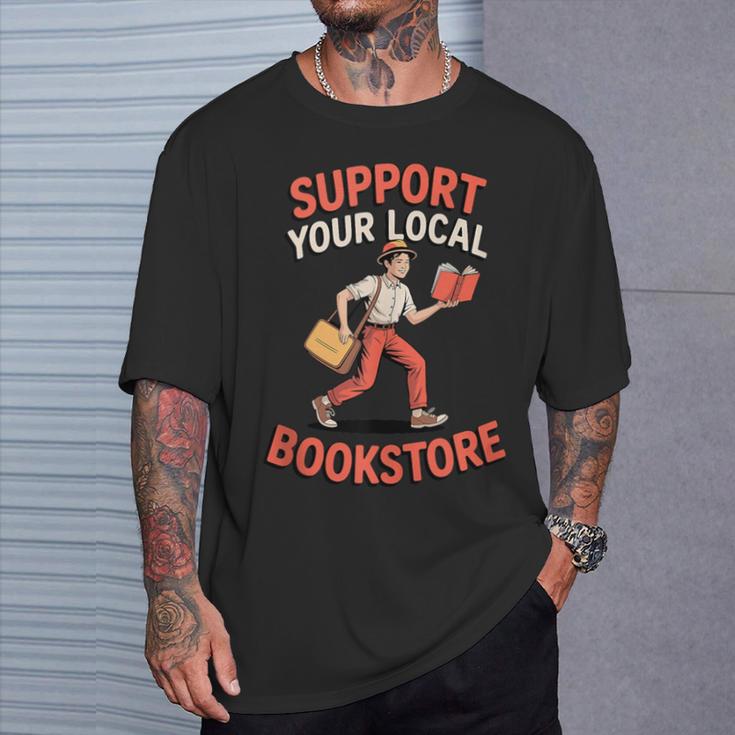Support Your Local Bookstore Retro Book Lover T-Shirt Gifts for Him