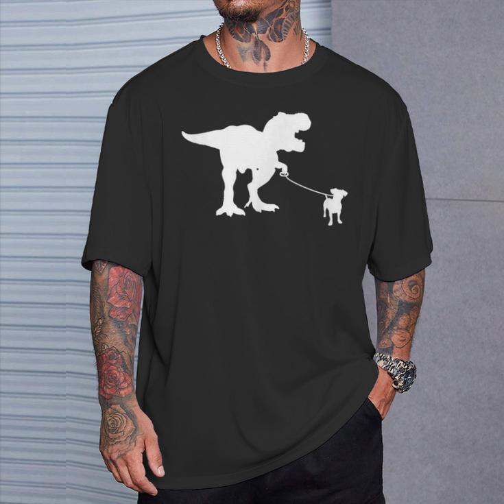 T-Rex Walking Jack Russel Divertente Cane Mamma Papà Dinosauro Trex Maglietta Regalos para él