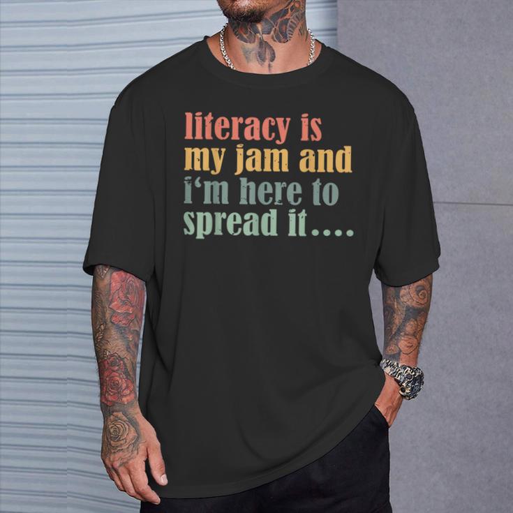 Teaching Fun Literacy Is My Jam Librarian Book Lover Teacher T-Shirt Gifts for Him