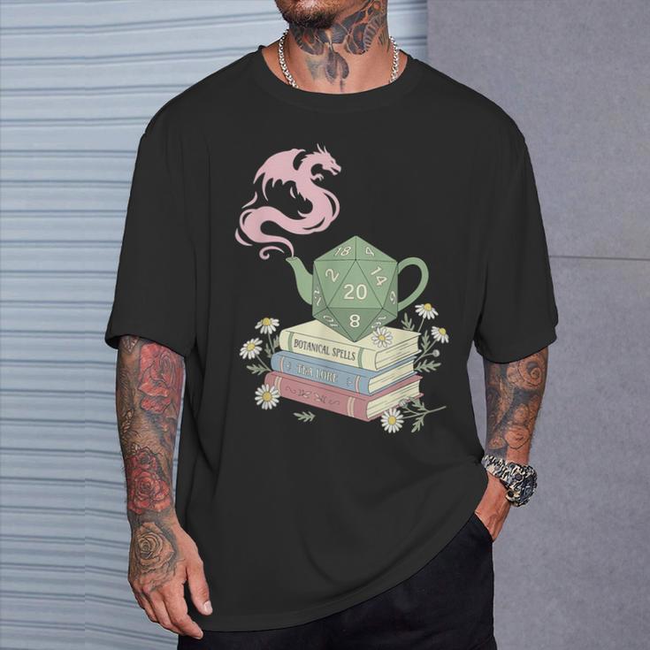 Teapot Dragon Books RPG Cozy Gamer Fantasy Tea Lover T-Shirt Gifts for Him