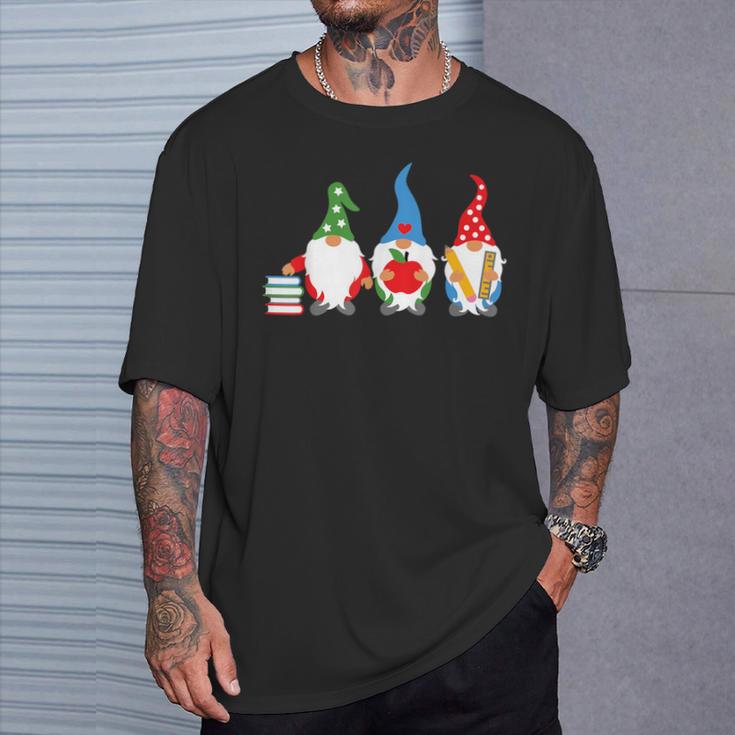 Three Gnomes School Books Pencil Apple Student Teacher For Men Women Girls Kids T-Shirt Gifts for Him