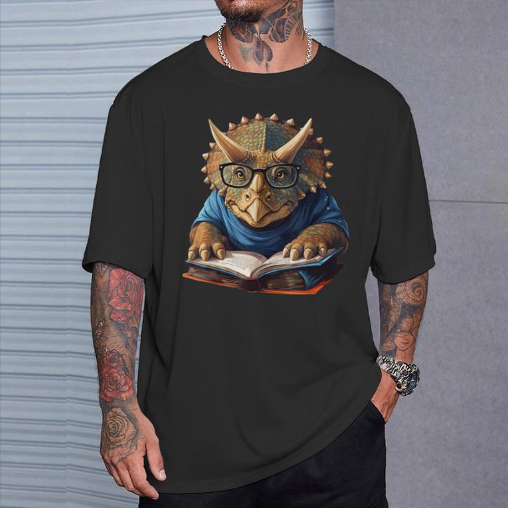 Triceratops Dinosaur Reading Book Nerd T-Shirt Gifts for Him Triceratops Dinosaur Reading Book Nerd T-Shirt Gifts for Him