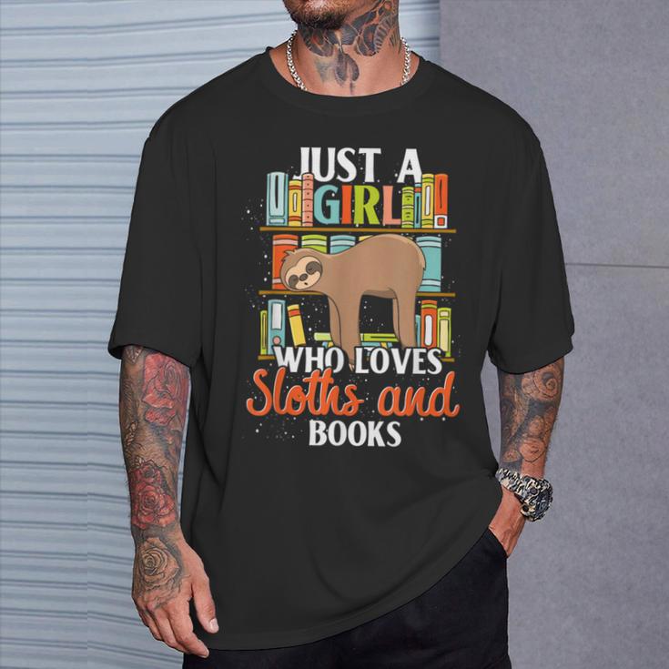 Tropical Zoo Animal Books Reading Sleeping Sloth Girl T-Shirt Gifts for Him
