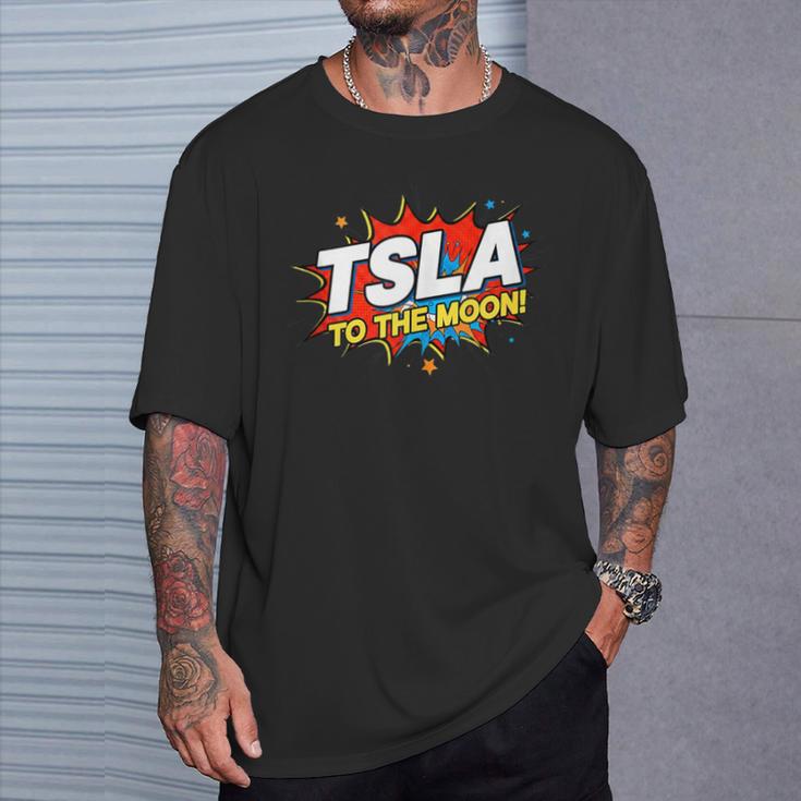 TSLA To The Moon Comic Book Style Splash T-Shirt Gifts for Him