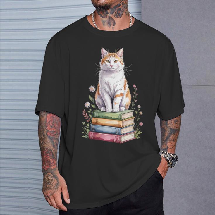 Turkish Van Bookworm Flowers Book Reading Books T-Shirt Gifts for Him