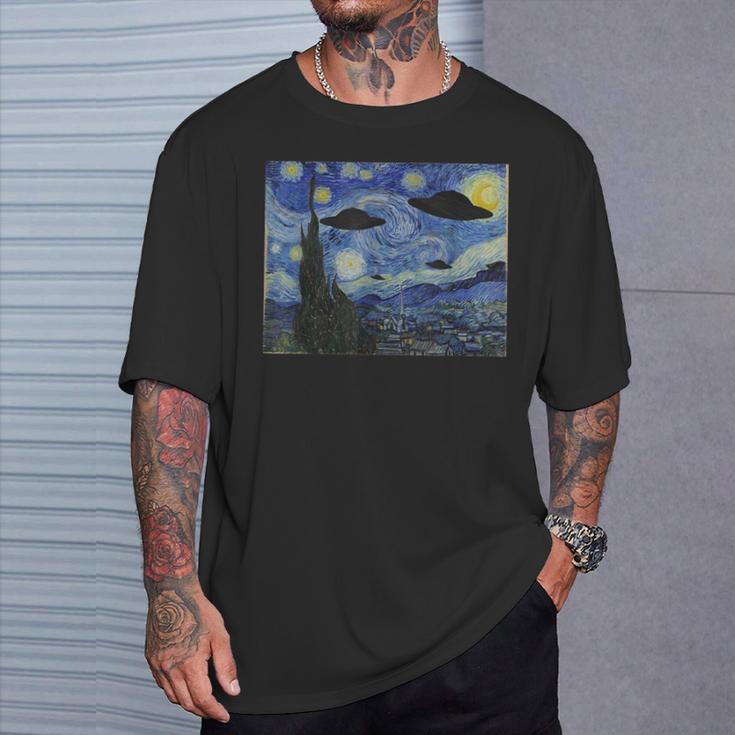 Ufo エイリアン アブダクション 星月夜 ヴァン・ゴッホ 絵画 Tシャツ 彼への贈り物