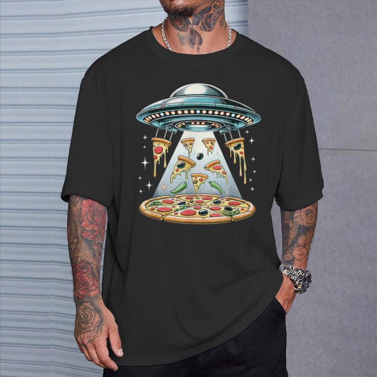 Ufo エイリアン 食べるピザ誘拐 面白い食べ物愛好家 Tシャツ 彼への贈り物