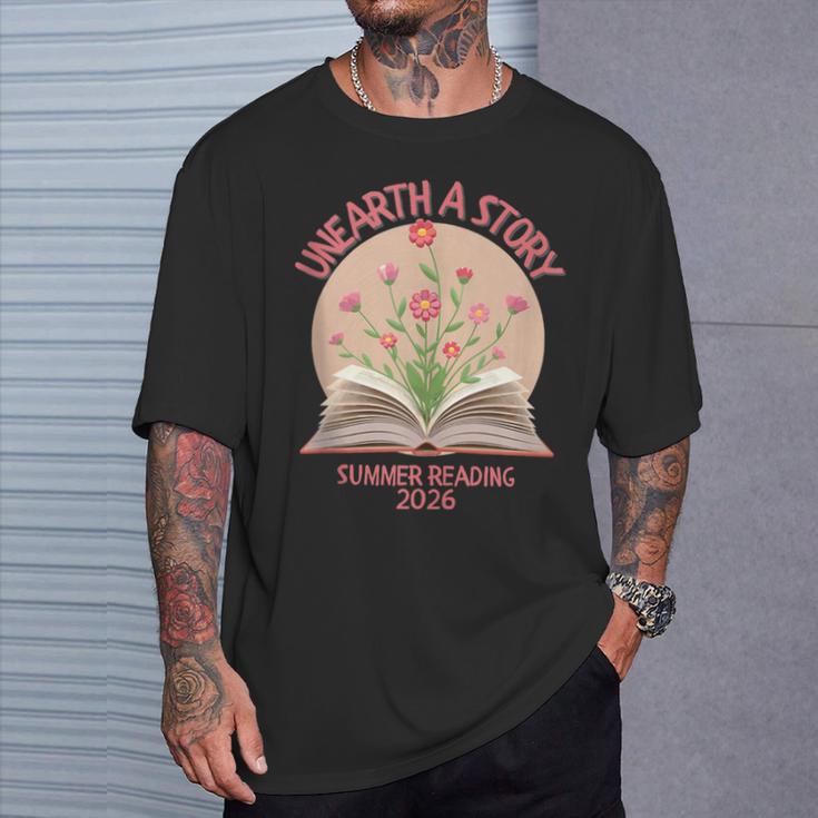 Unearth a Story 2026 Summer Reading Program Flowers Book T-Shirt Gifts for Him