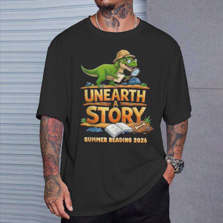 Unearth a Story Dinosaur Reading Books Summer 2026 T-Shirt Gifts for Him