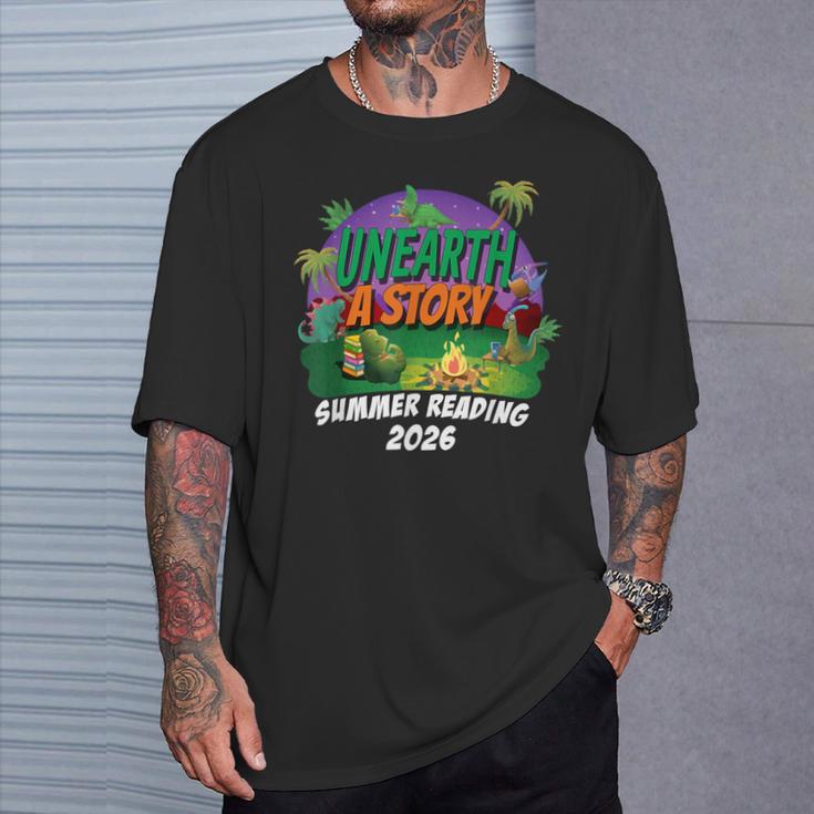 Unearth a Story Summer Reading 2026 Dinosaur T-Rex Book T-Shirt Gifts for Him