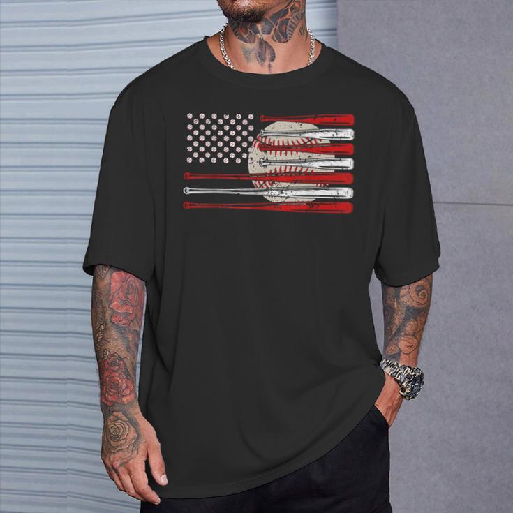 Vintage Baseball American Flag Usa For Dad Mom T-Shirt Gifts for Him