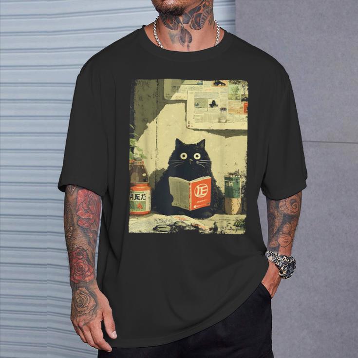 Vintage Japanese Cat Book Lovers Librarian Cat Dad Teacher T-Shirt Gifts for Him Vintage Japanese Cat Book Lovers Librarian Cat Dad Teacher T-Shirt Gifts for Him