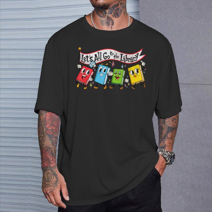 Vintage Let's All Go To The Library Meme Book Reading T-Shirt Gifts for Him