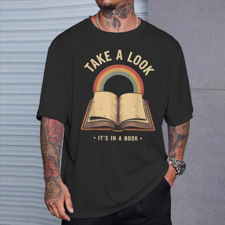 Vintage Rainbow Take a Look It's In a Book Retro Reading Art T-Shirt Gifts for Him
