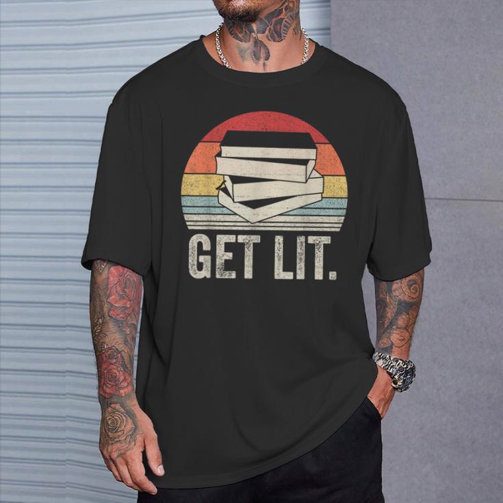 Vintage Retro Get Lit With Books Book Reading Lover T-Shirt Gifts for Him