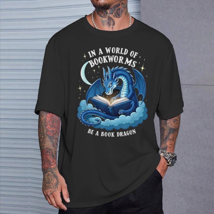 Vintage In A World Of Bookworms Be A Book Dragon T-Shirt Gifts for Him