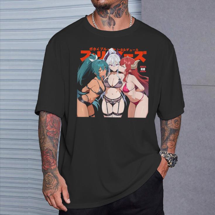 Waifu セクシー アニメ キス 女の子 角 日本の漫画風 Tシャツ 彼への贈り物