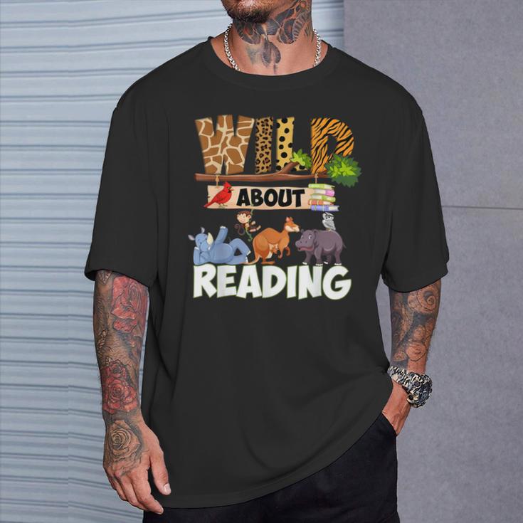 Wild About Reading Book Lover Bookworm Library Day T-Shirt Gifts for Him