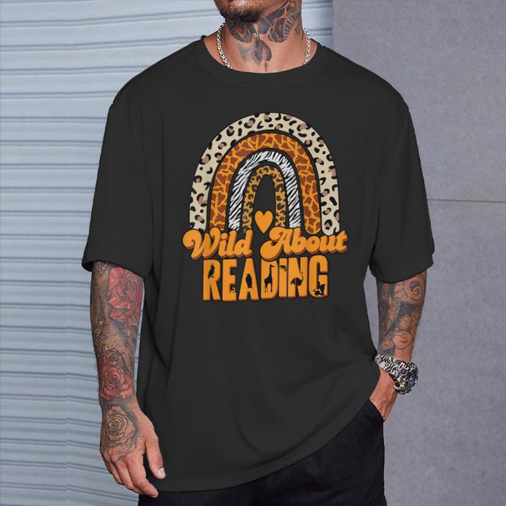 Wild About Reading Books Teacher Leopard Rainbow Men Women Kids T-Shirt Gifts for Him