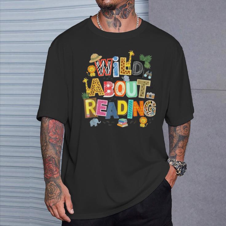 Wild About Reading Safari Animals Book Lover Teacher Student T-Shirt Gifts for Him